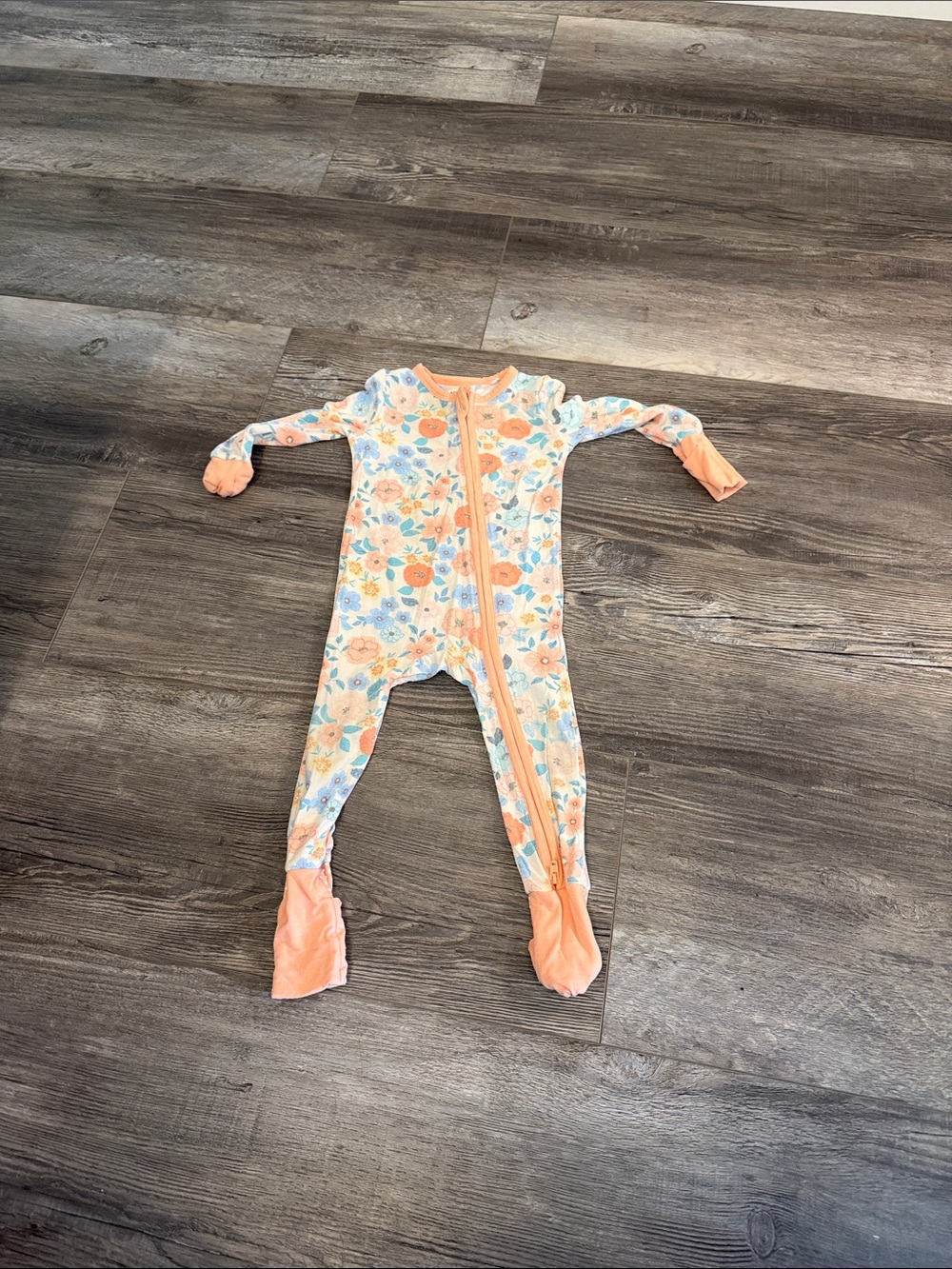 Angel Dear Peach Floral Zip-Front Baby One-Piece